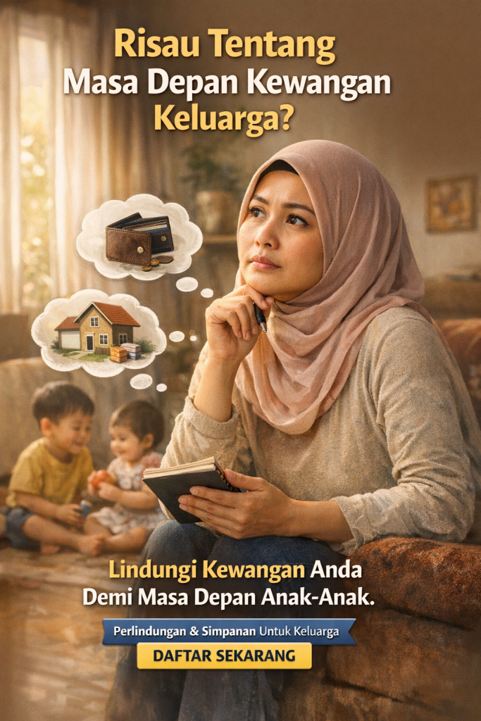 Seorang suri rumah bersama anak-anak kecil memikirkan masa depan kewangan